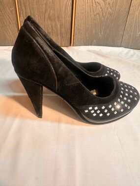 Reneeze Black Studded Suede High Heel Pumps